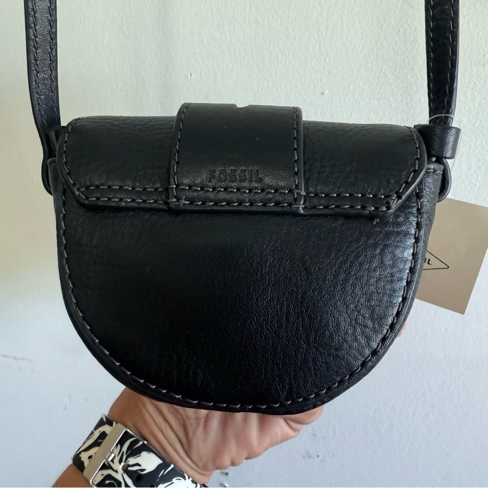 Fossil Harwell Mini Flap Crossbody Black Leather - Picture 7 of 11